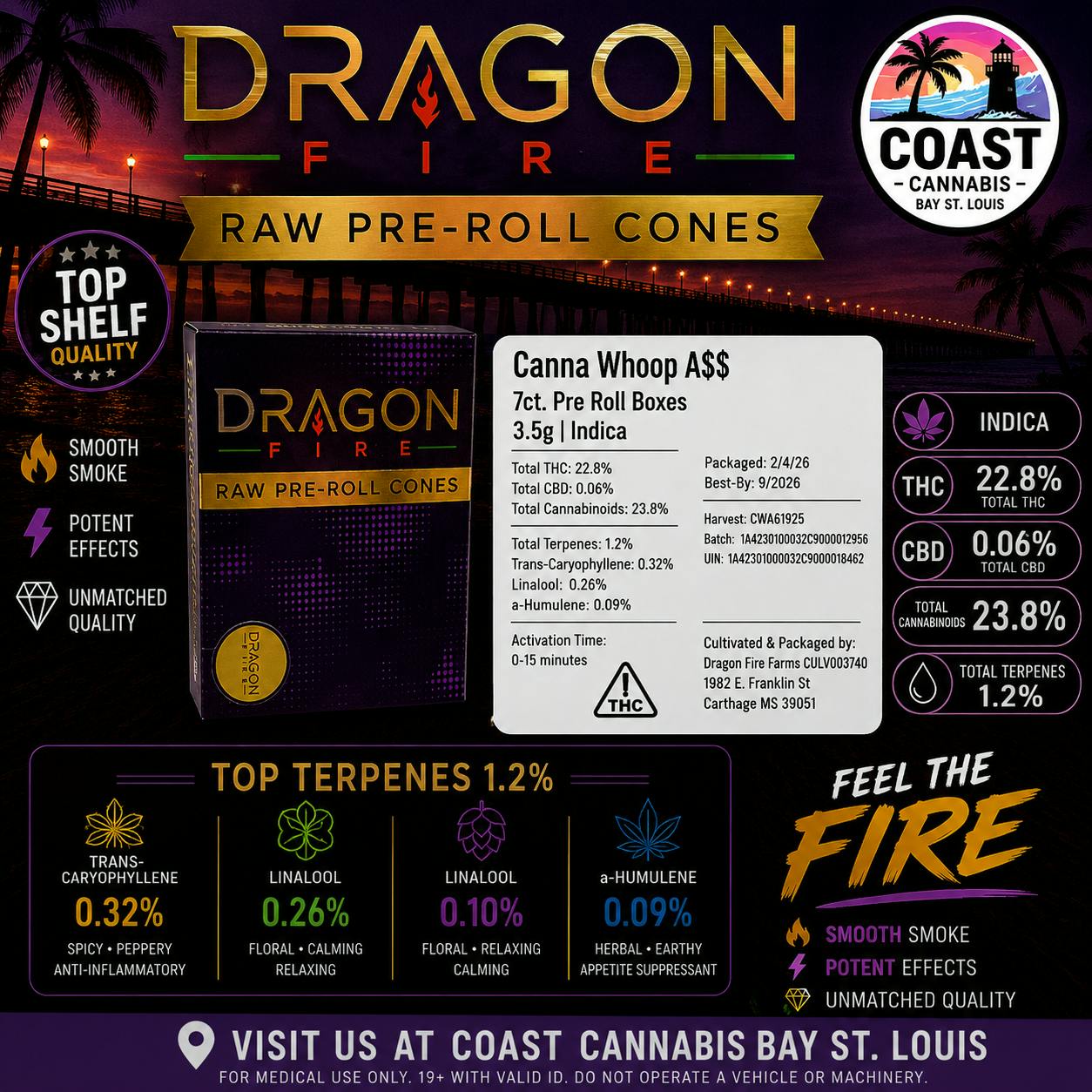 Canna Whoop A$$ | 3.5G (7X0.5G) Pre Roll | Dragon Fire