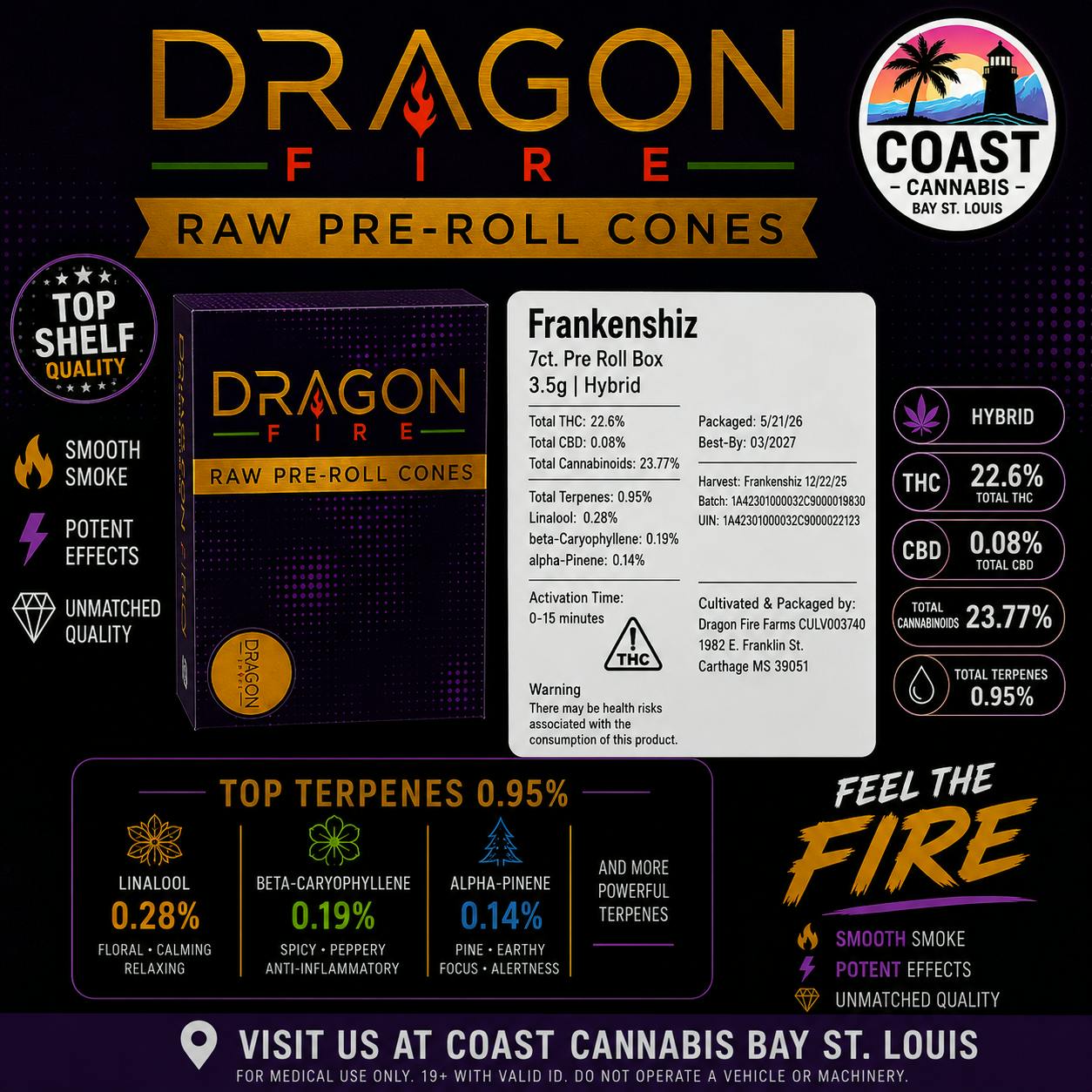 Frankenshiz | 3.5G (7x0.5G) Pre Roll Packs | Dragon Fire