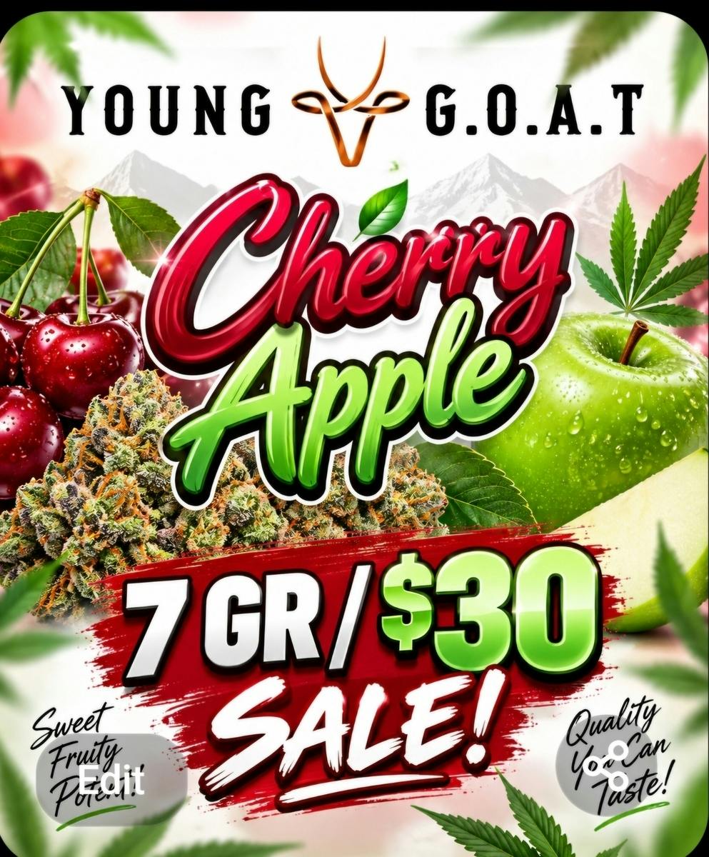27%/ CHERRY APPLE | 7G YOUNG GOAT FLOWER | GREEN SPARK
