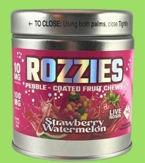 Rozzies Rosin Chews Strawberry Watermelon cannabis product