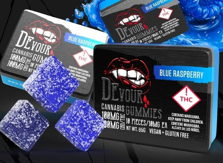 Devour Gummy 1:1 THC:CBD Blue Raspberry Flavors