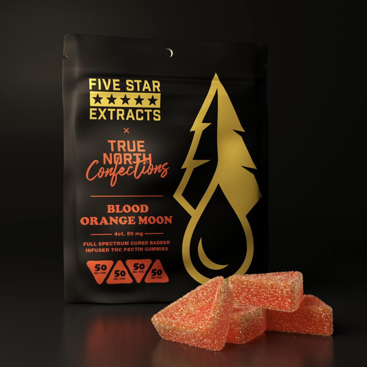 True North x Five Star | Blood Orange Moon Gummies | 200mg | 4ct | 50mg/ea