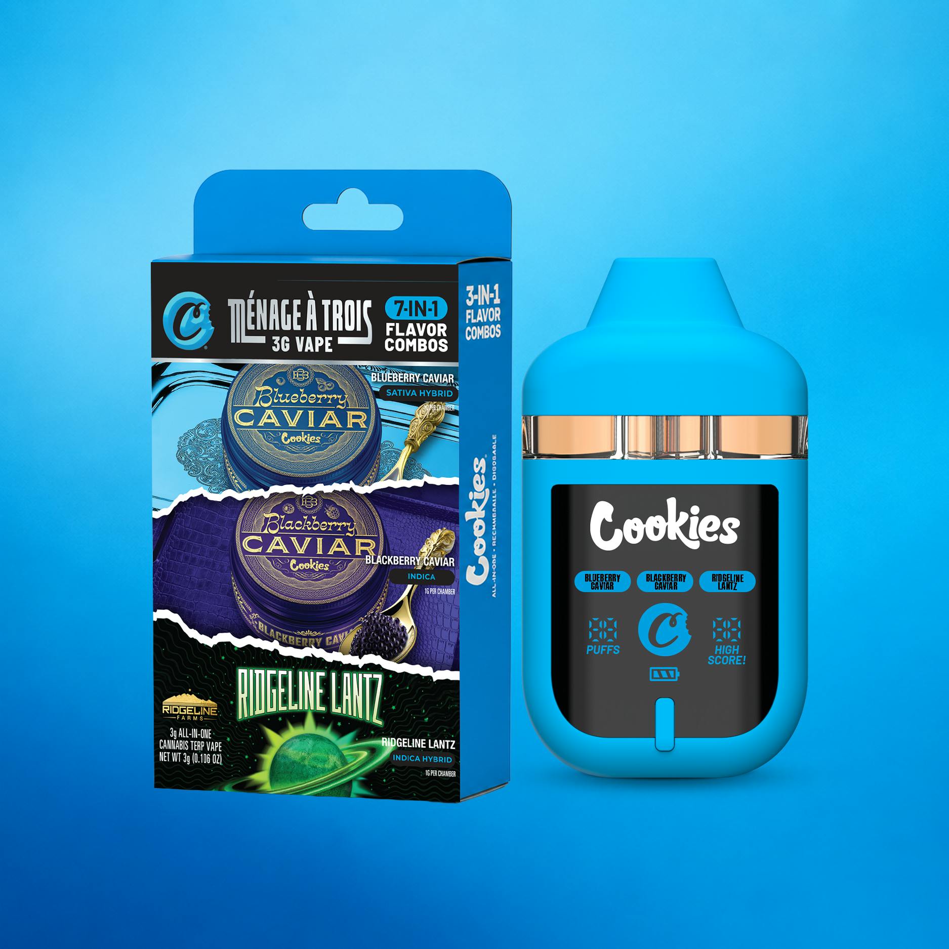 Cookies - 3G Triple Chamber Dispoable - Blueberry Caviar & Blackberry Caviar & Ridgeline Lantz