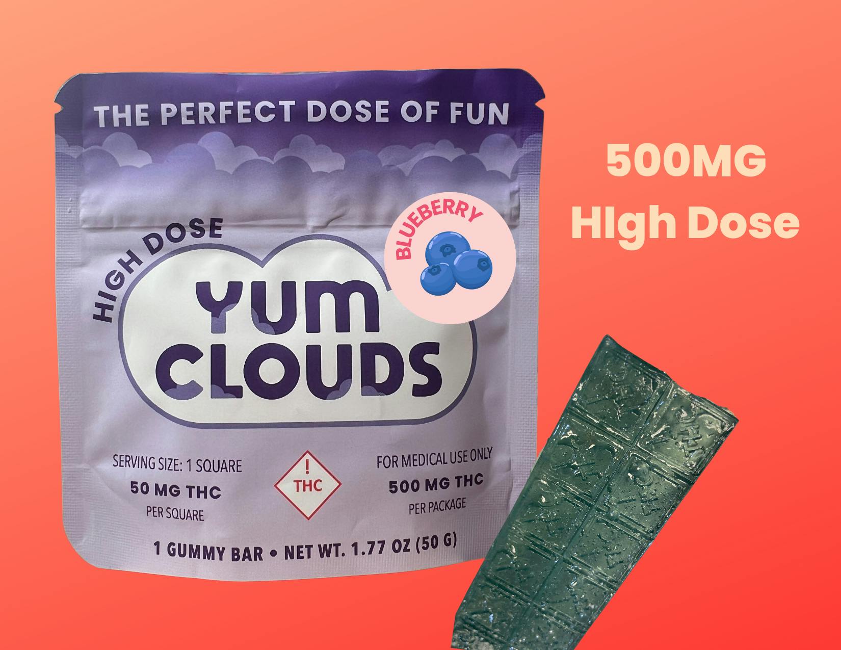 Medical 500mg THC Gummy Bar Blueberry