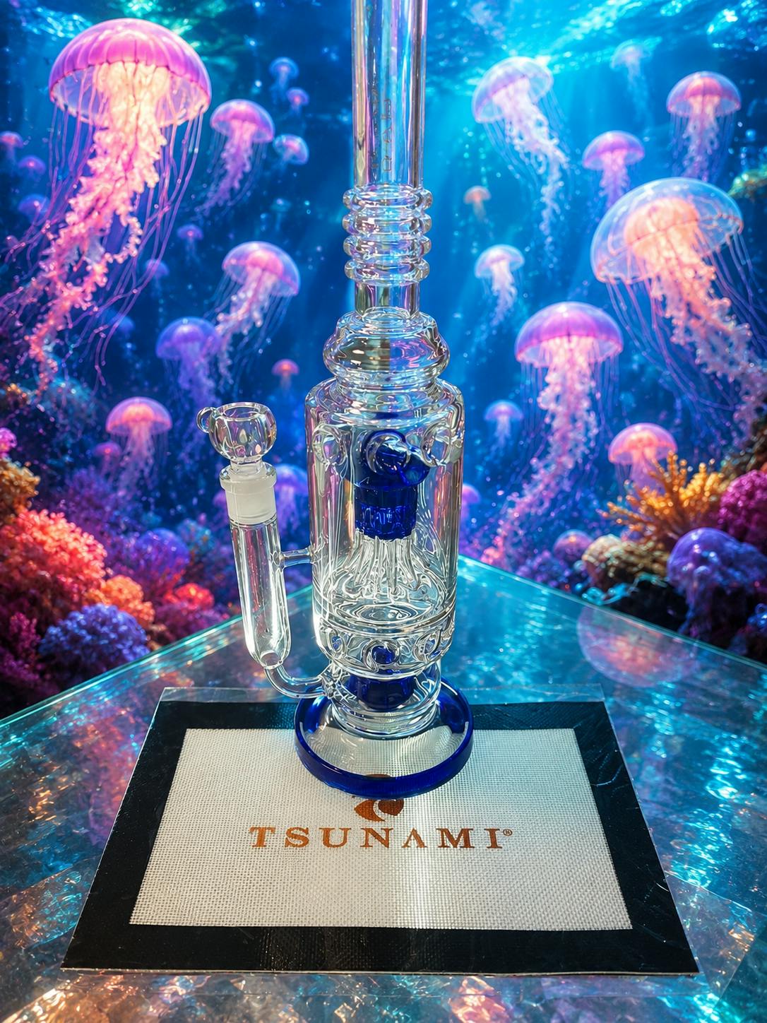 Tsunami | Clear Blue Jellyfish 18" Glass Water Pipe