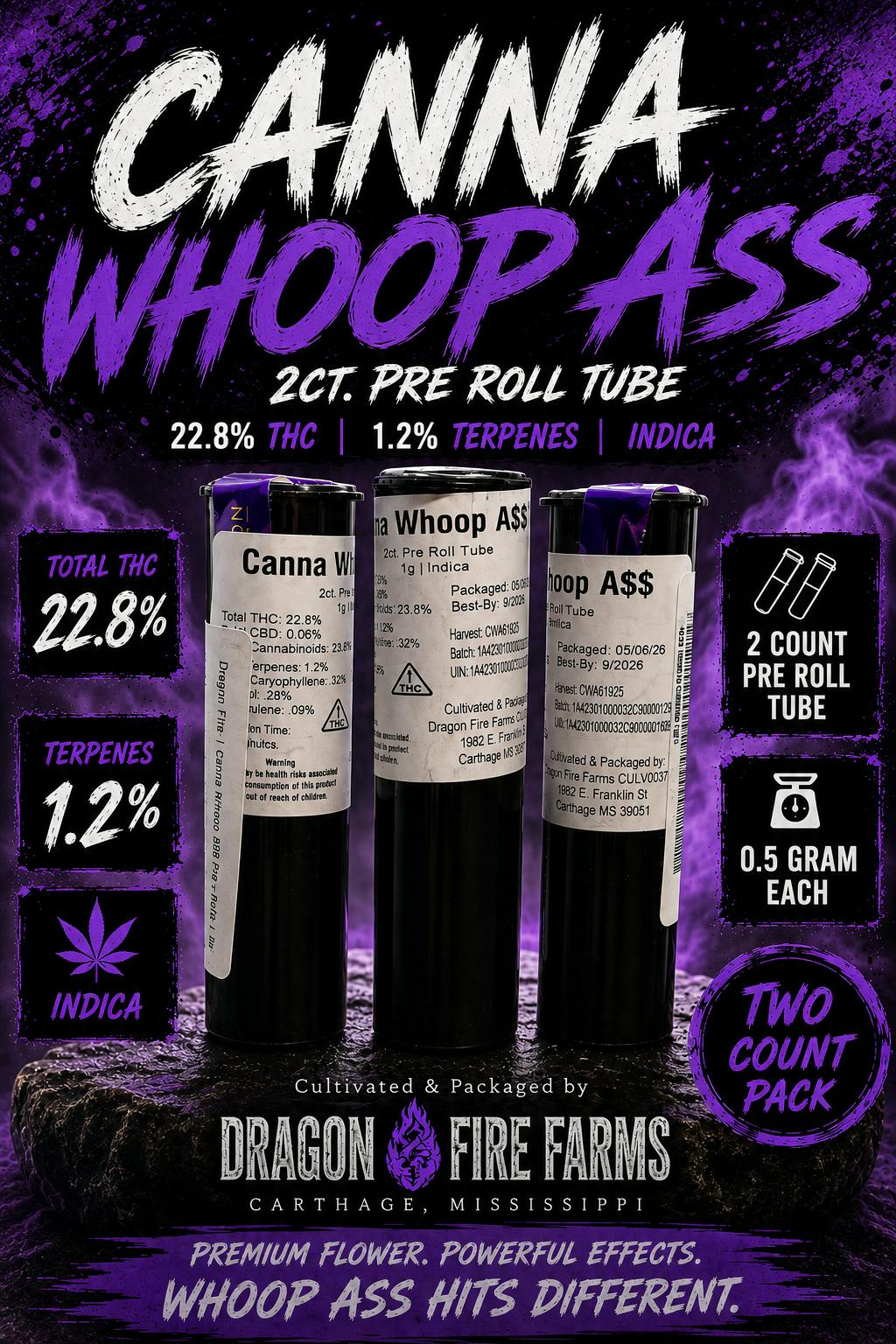 Dragon Fire | Canna Whoop A$ Pre-Rolls | 2pk .5g
