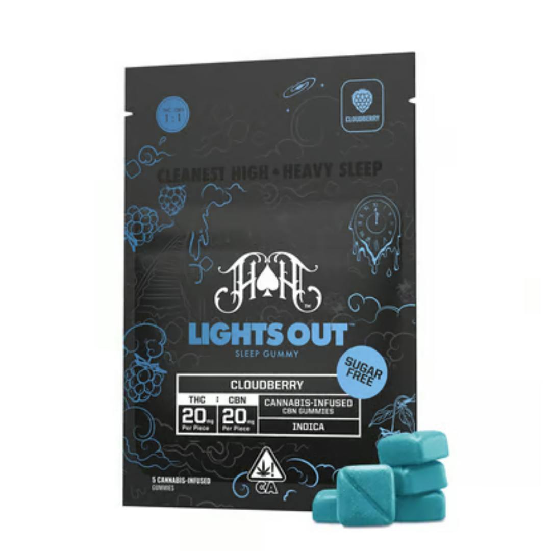 Heavy Hitters: Lights Out - Cloudberry 1:1 THC:CBN Gummies - 100mg - 5ct - 20mg/ea