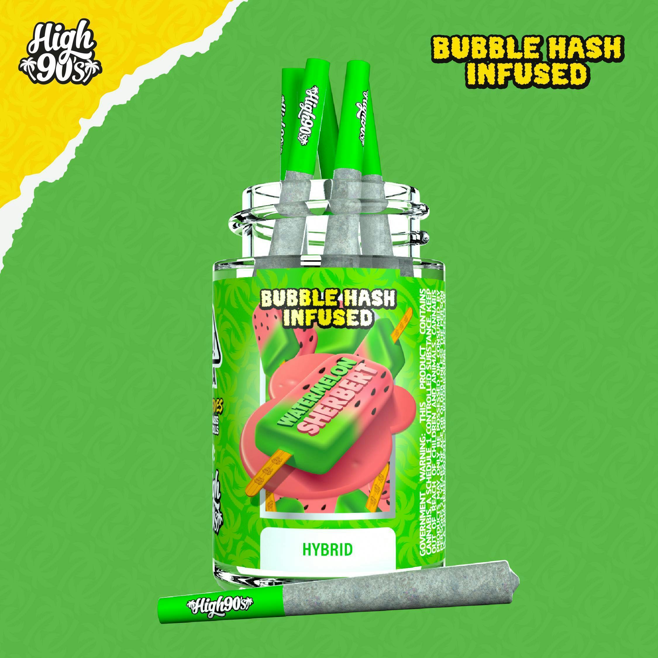 Watermelon Sherbert - 0.5g High Fives Bubble Hash Infused Pre-Rolls 5 Pack
