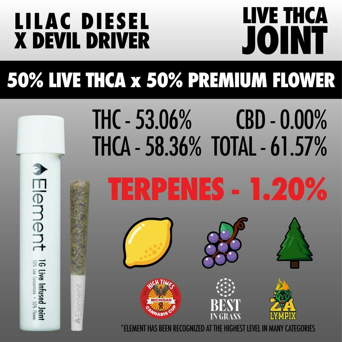 Element - Live THCA Joint 1g - Lilac Diesel x Devil Driver
