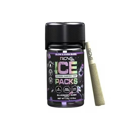 ROVE ICE PACKS | BLUEBERRY KUSH | INFUSED PRE-ROLLS | 6 x 0.6G | 3.6G | INDICA