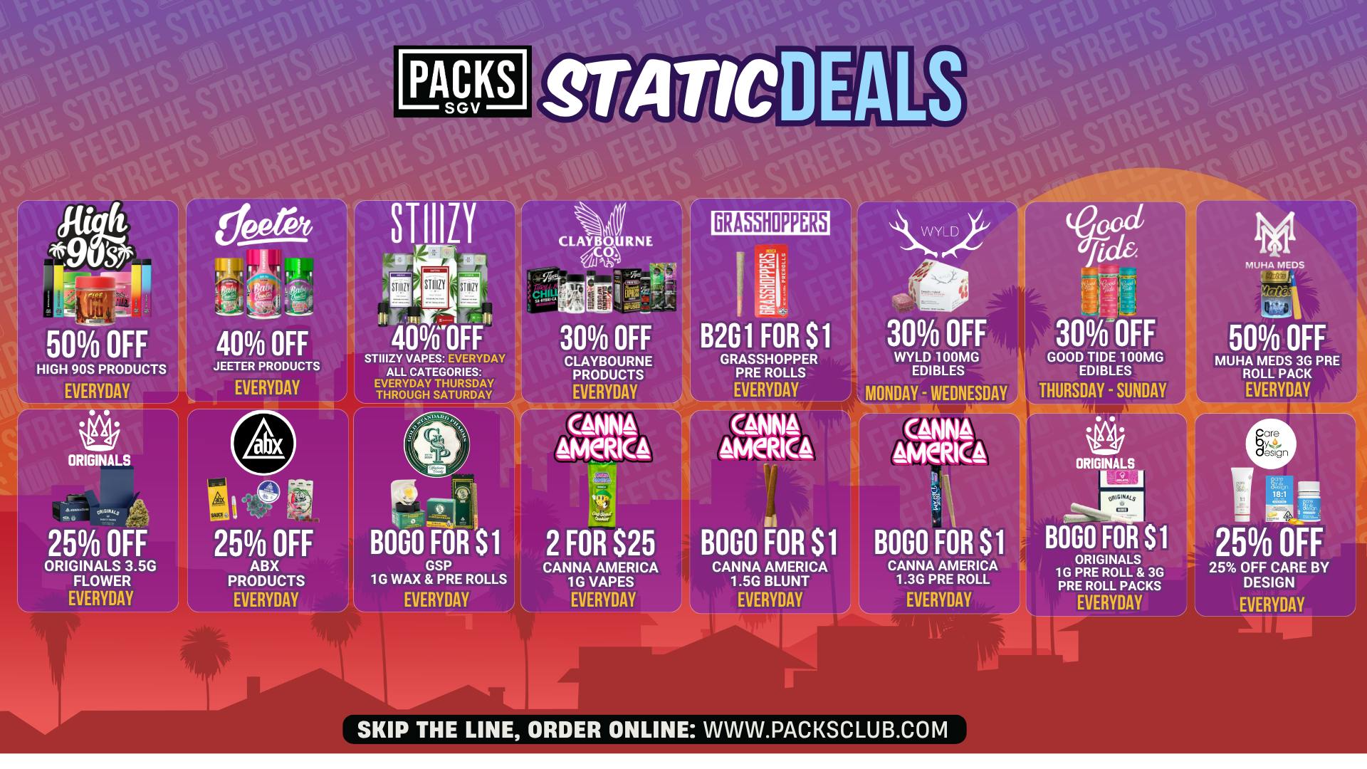 PACKS SGV Static Deals at PACKS Club Cannabis Weed Dispensary near SGV