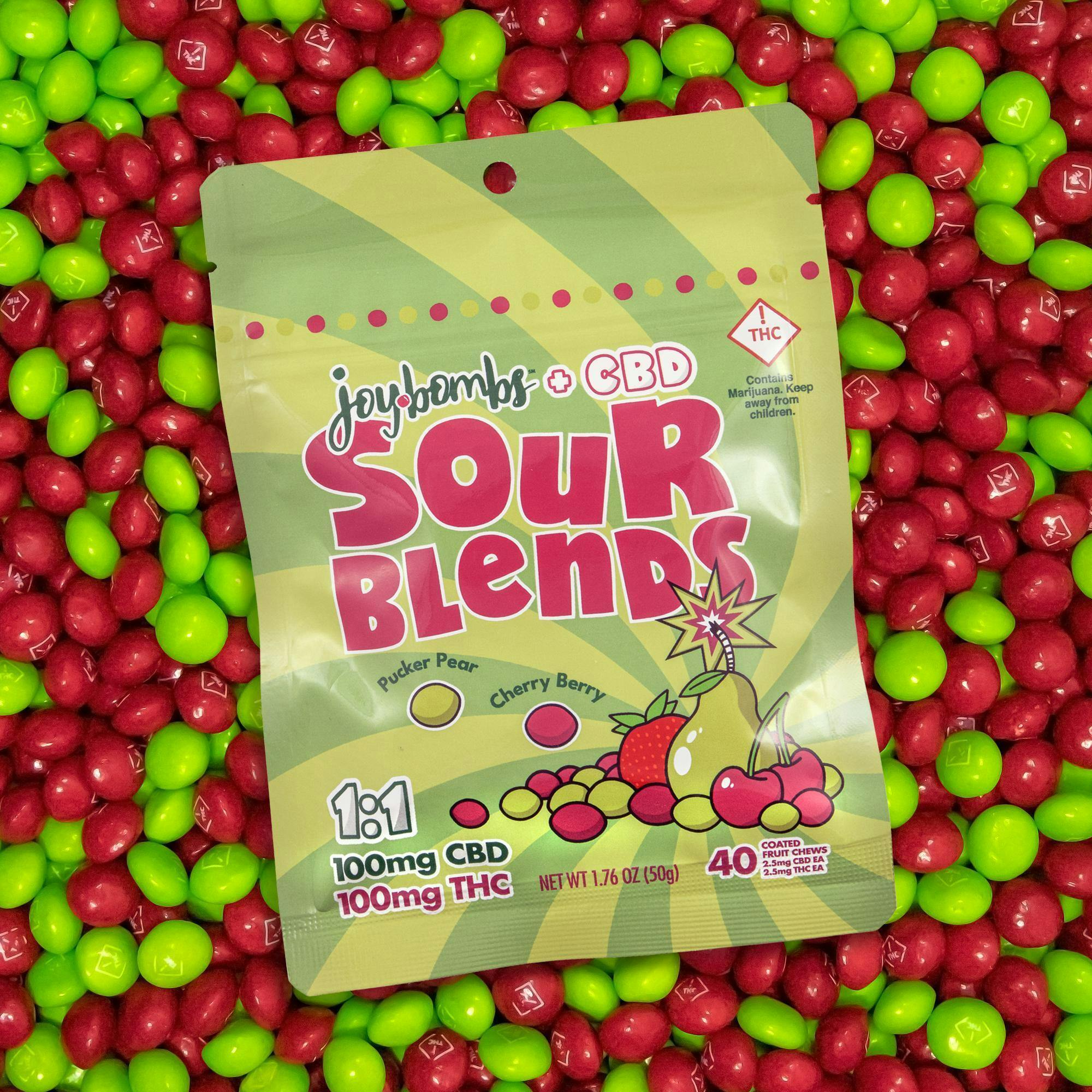Joy Bombs + CBD 1:1 Sour Blends - 100mg THC (40pk / 2.5mg THC & CBD ea)
