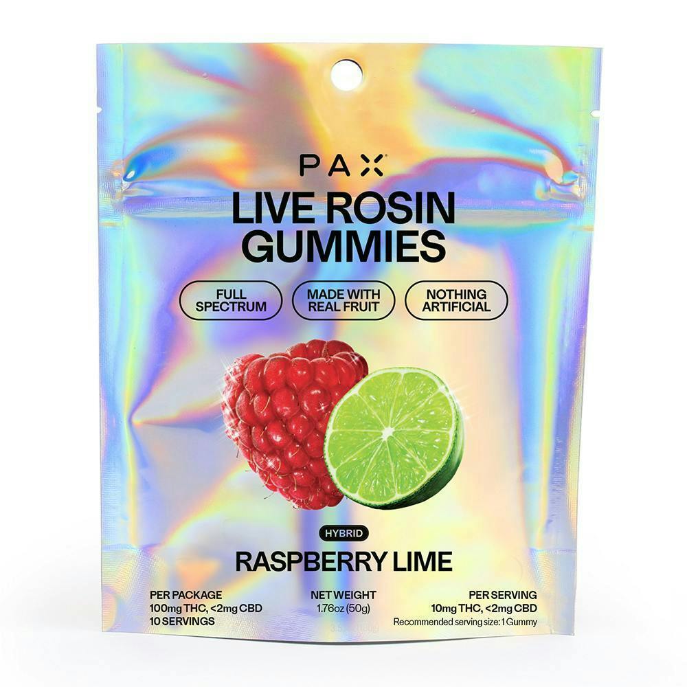 PAX | Raspberry Lime | Live Rosin Gummies | 10mg each | 10pk | 100mg by PAX
