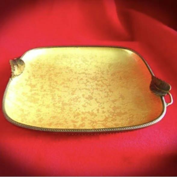 Vintage 50s Yellow Square Enamel/Brass Ashtray