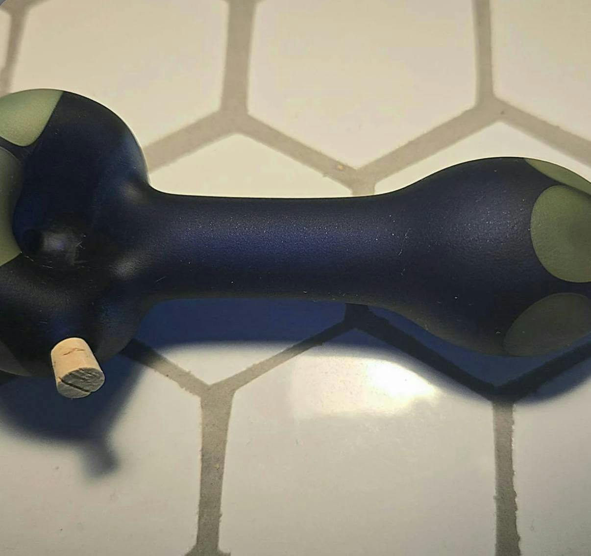 Matte Blue w/ Green Honeycomb Spoon Pipe