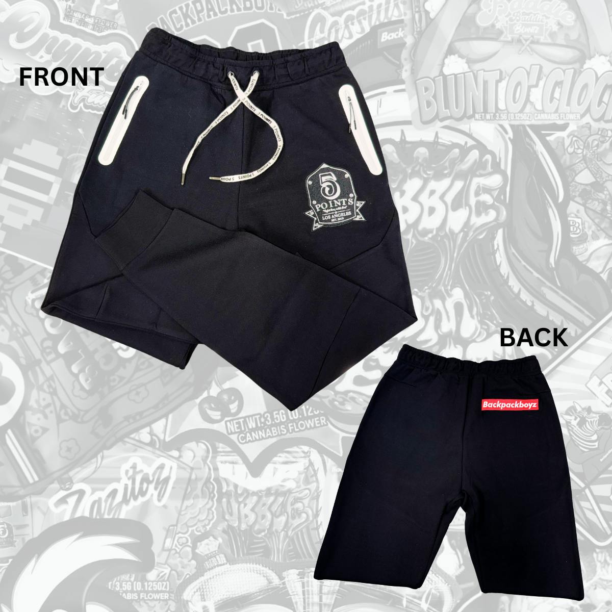 Backpack Boyz | Black White 5 Points Tech Pants | Merch