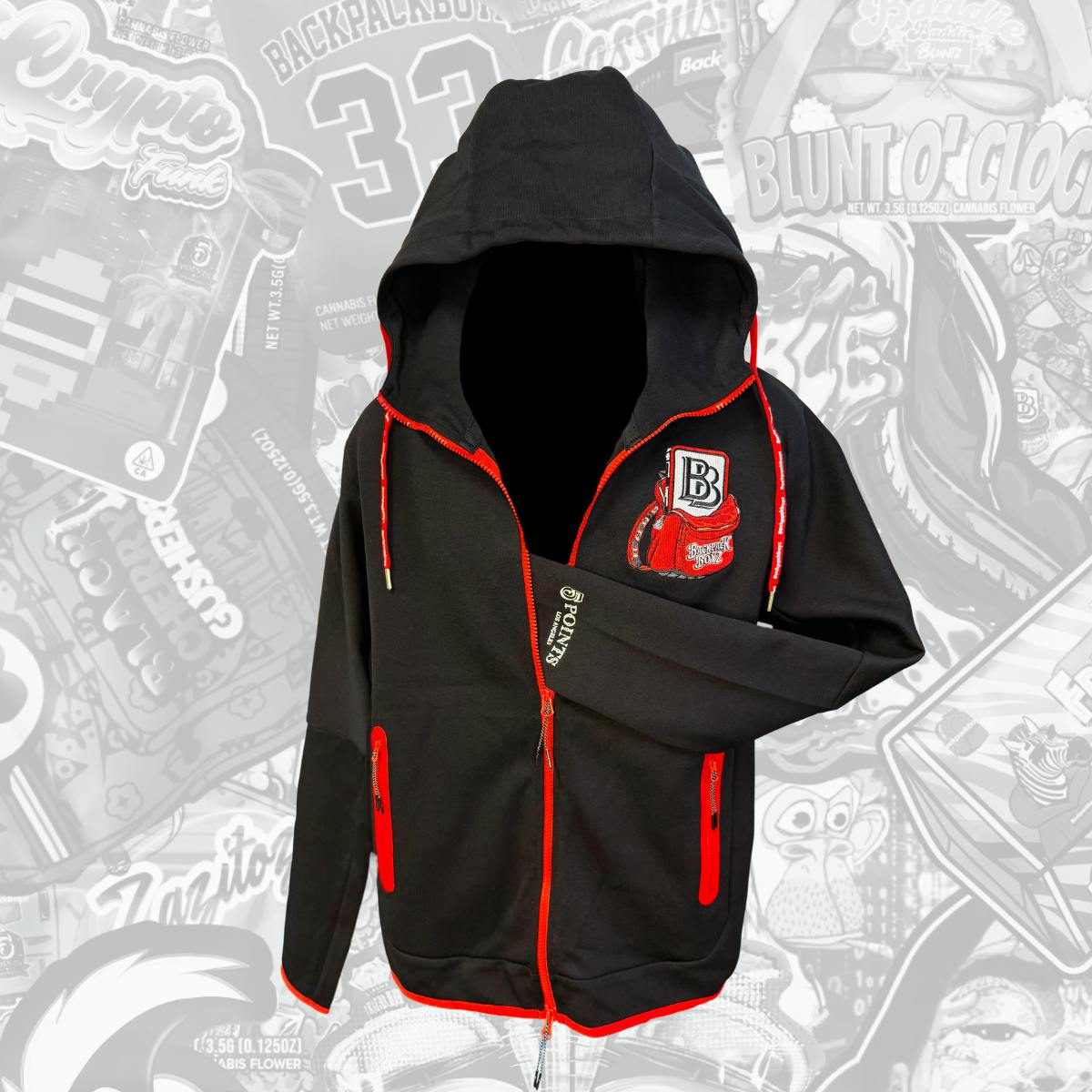 Backpack Boyz | Black BB Logo Tech Zip up Hoodie | Merch