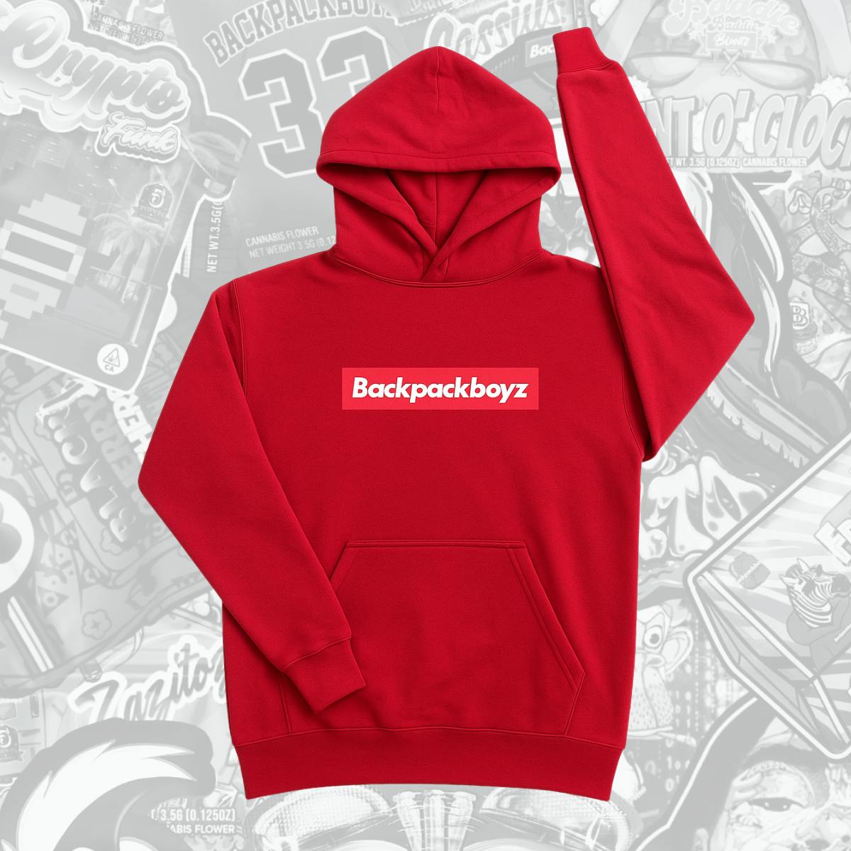 Backpack Boyz | Red Print Box Logo Hoodie | Merch