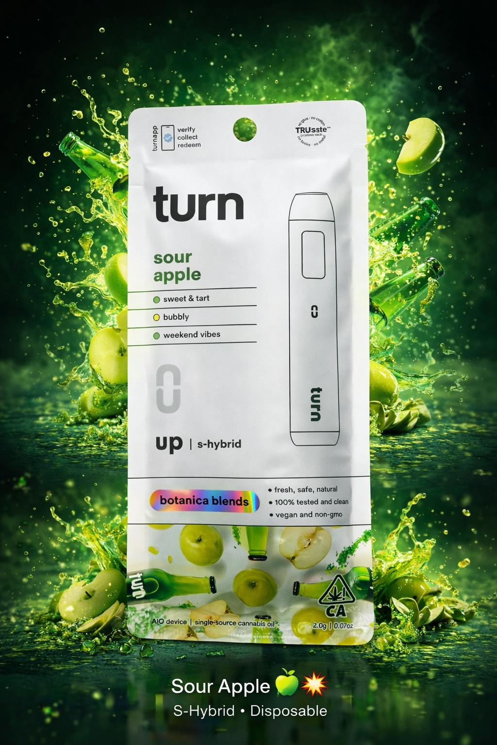 2.0g AIO | sour apple seltzer | botanica blends | up |