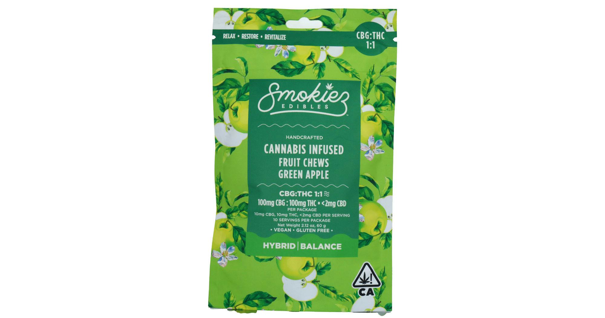 Green Apple Gummies 1:1 THC:CBG | 100mg | 10ct | 10mg/ea by Smokiez Edibles