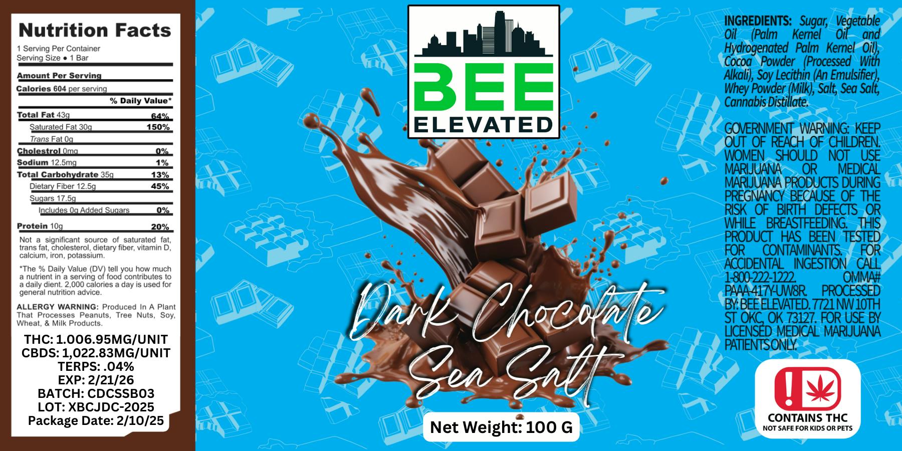 1000mg Dark Chocolate Sea Salt Bar