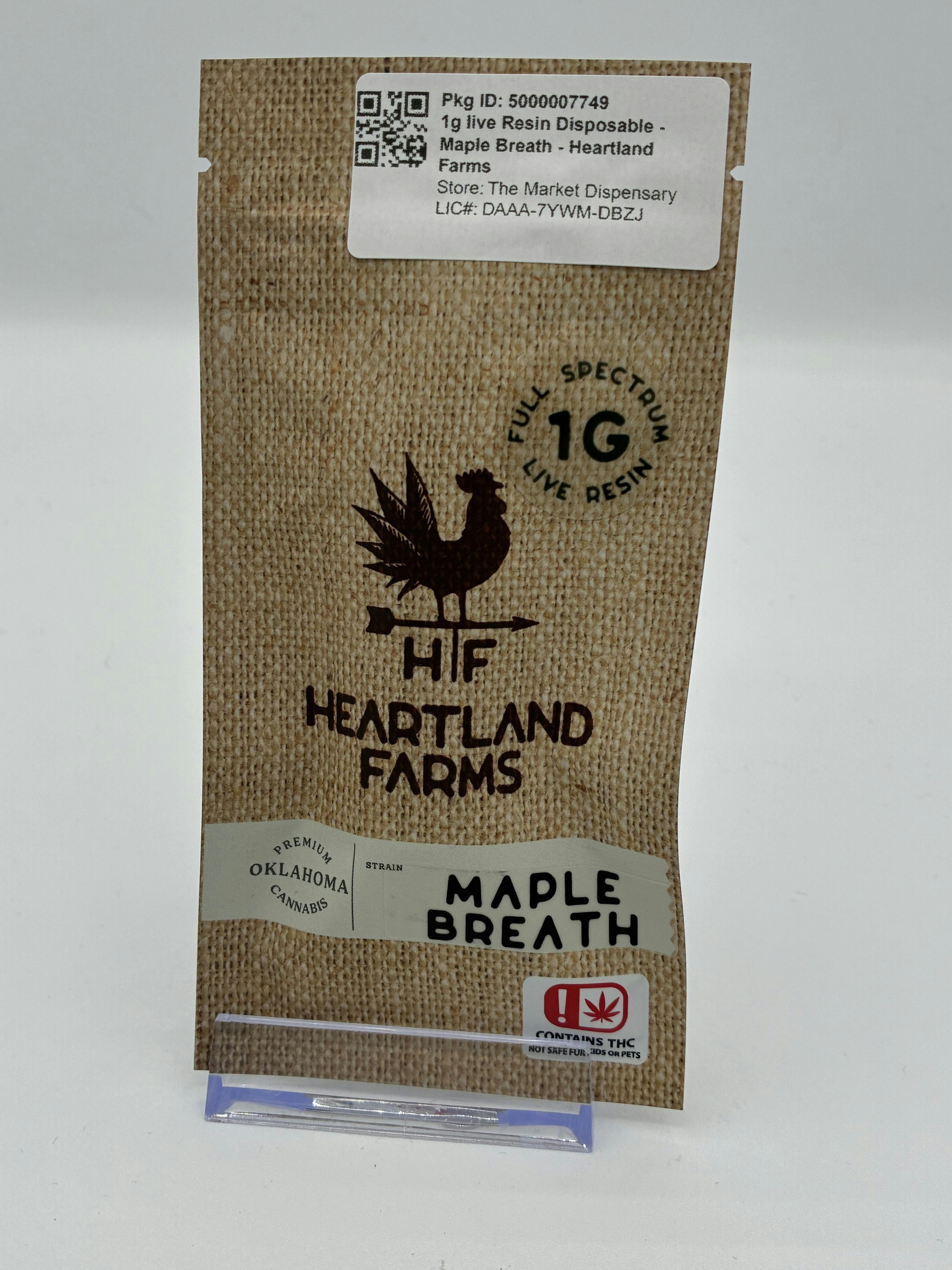 1g live Resin Disposable - Maple Breath - Heartland Farms