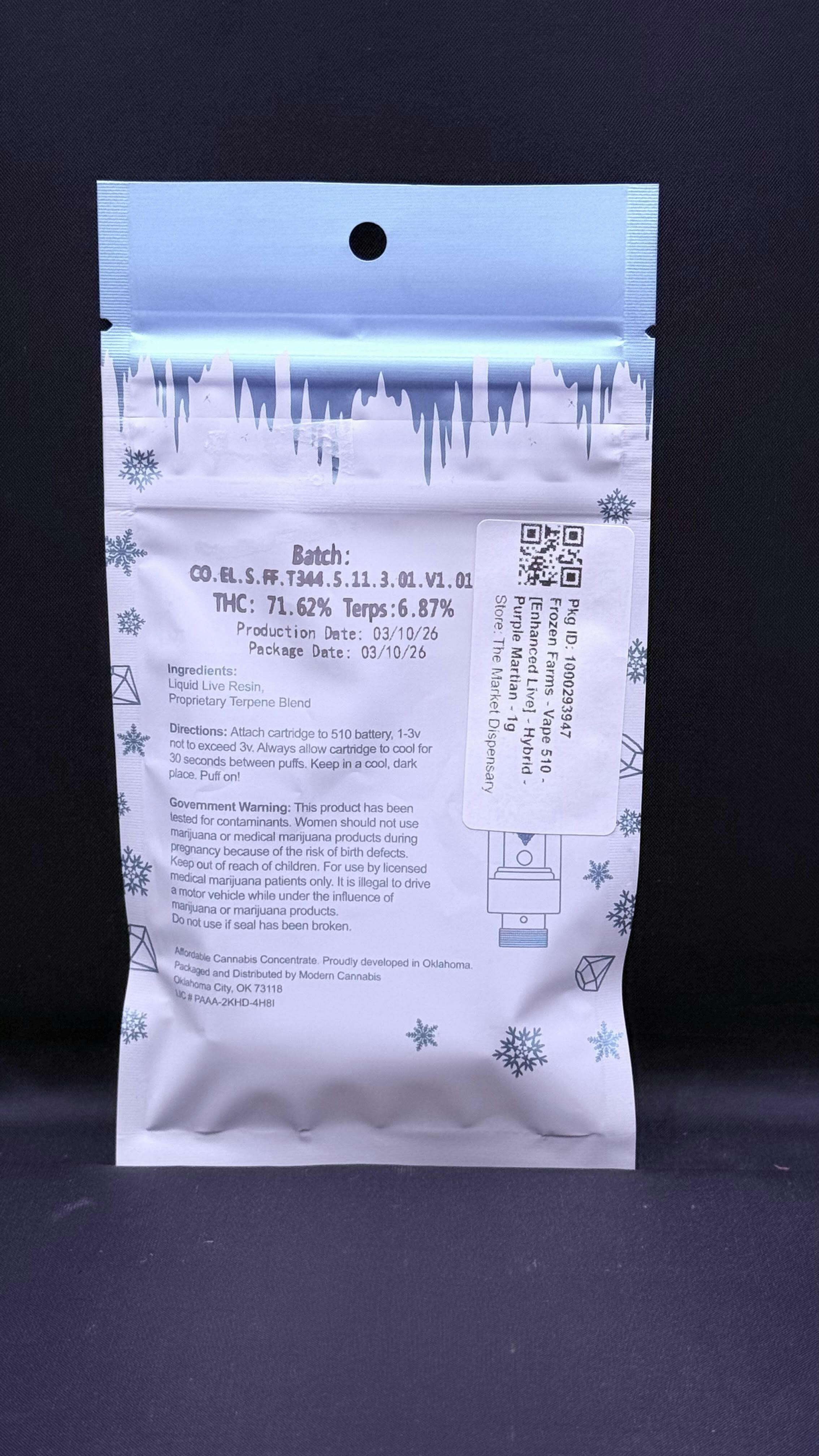 Frozen Farms - Purple Martian - 1G Live Resin Cartridge (HYBRID) by Frozen Farms
