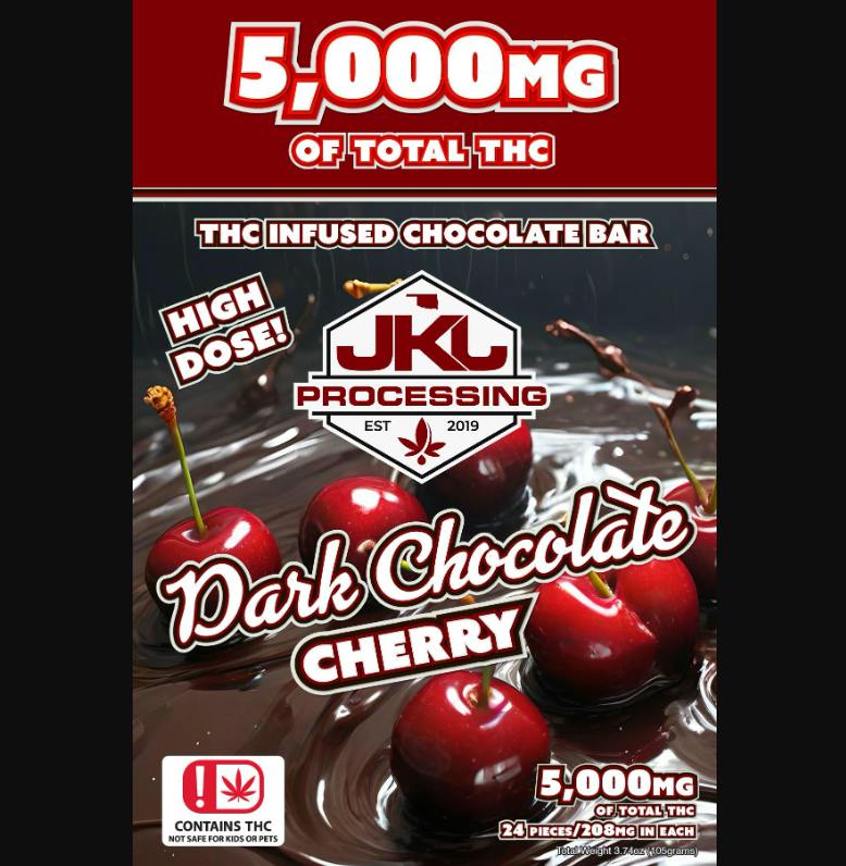 JKJ Processing | Dark Chocolate Cherry Bar | 5000mg | 24ct | 208mg/ea