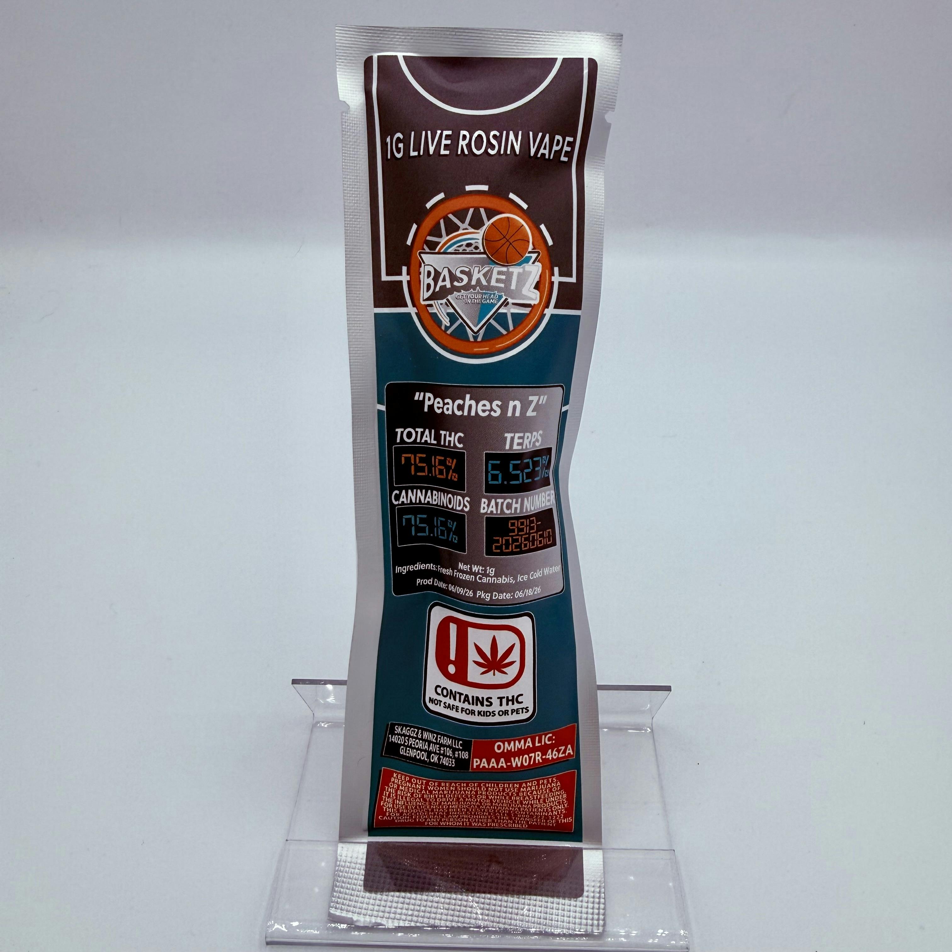 Basketz New 1G Vape - Peaches n Z - 1g