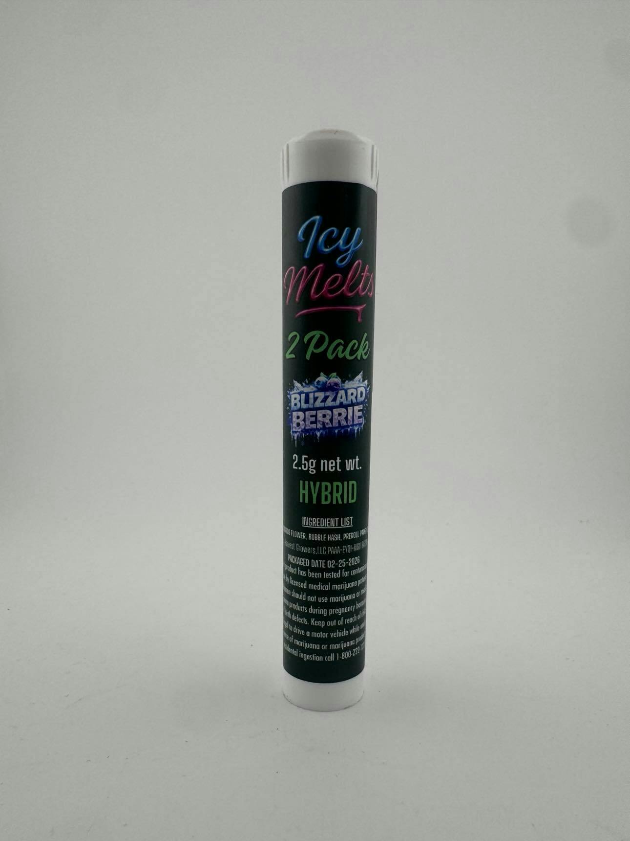 ICYCLES- 2pack Bubble Hash Infused pre-rolls - Blizzard Berries 2.5g