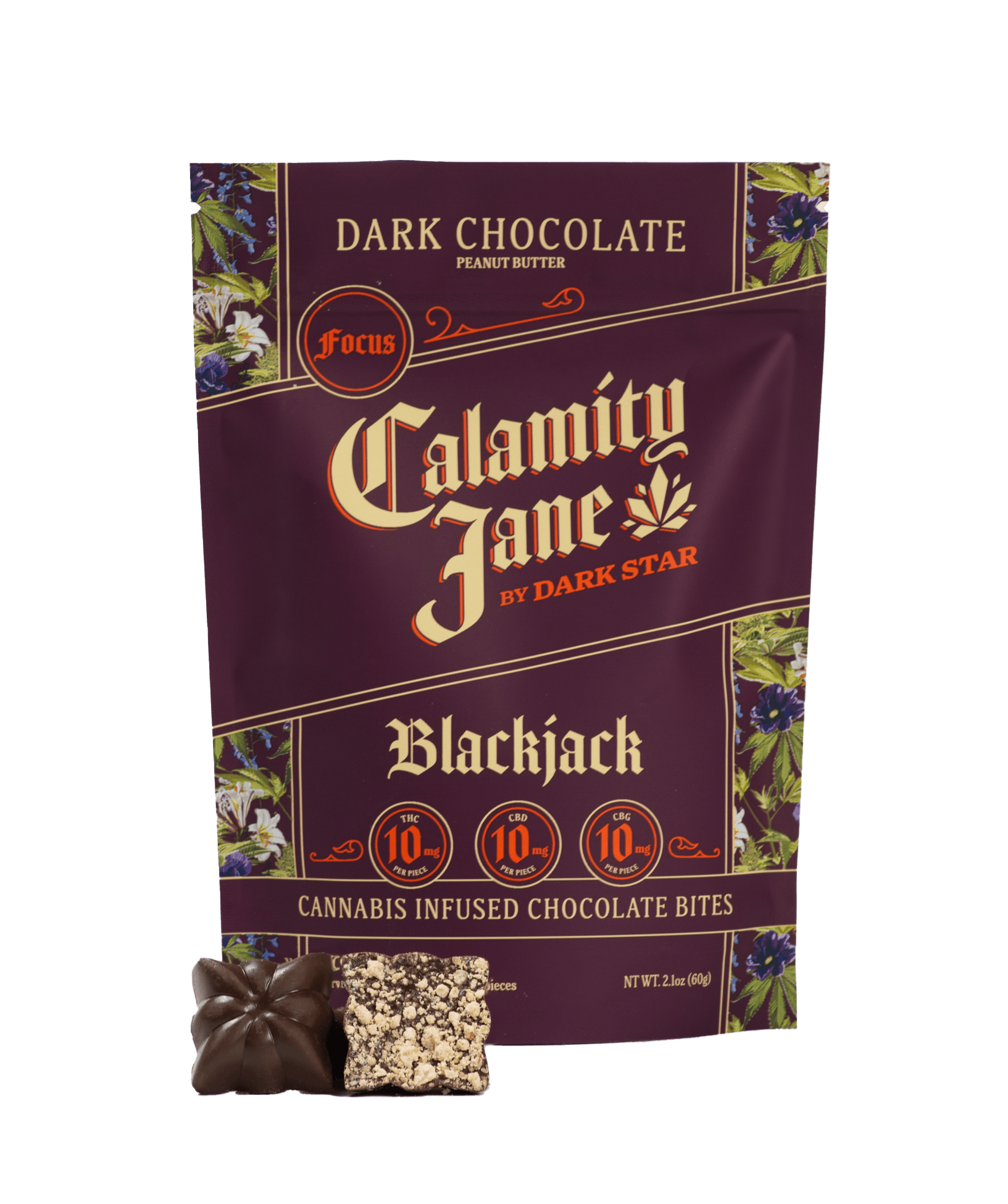 Focus "Blackjack" Dark Chocolate Peanut Butter Bites | 1:1:1 THC:CBD:CBG | 10 Pack