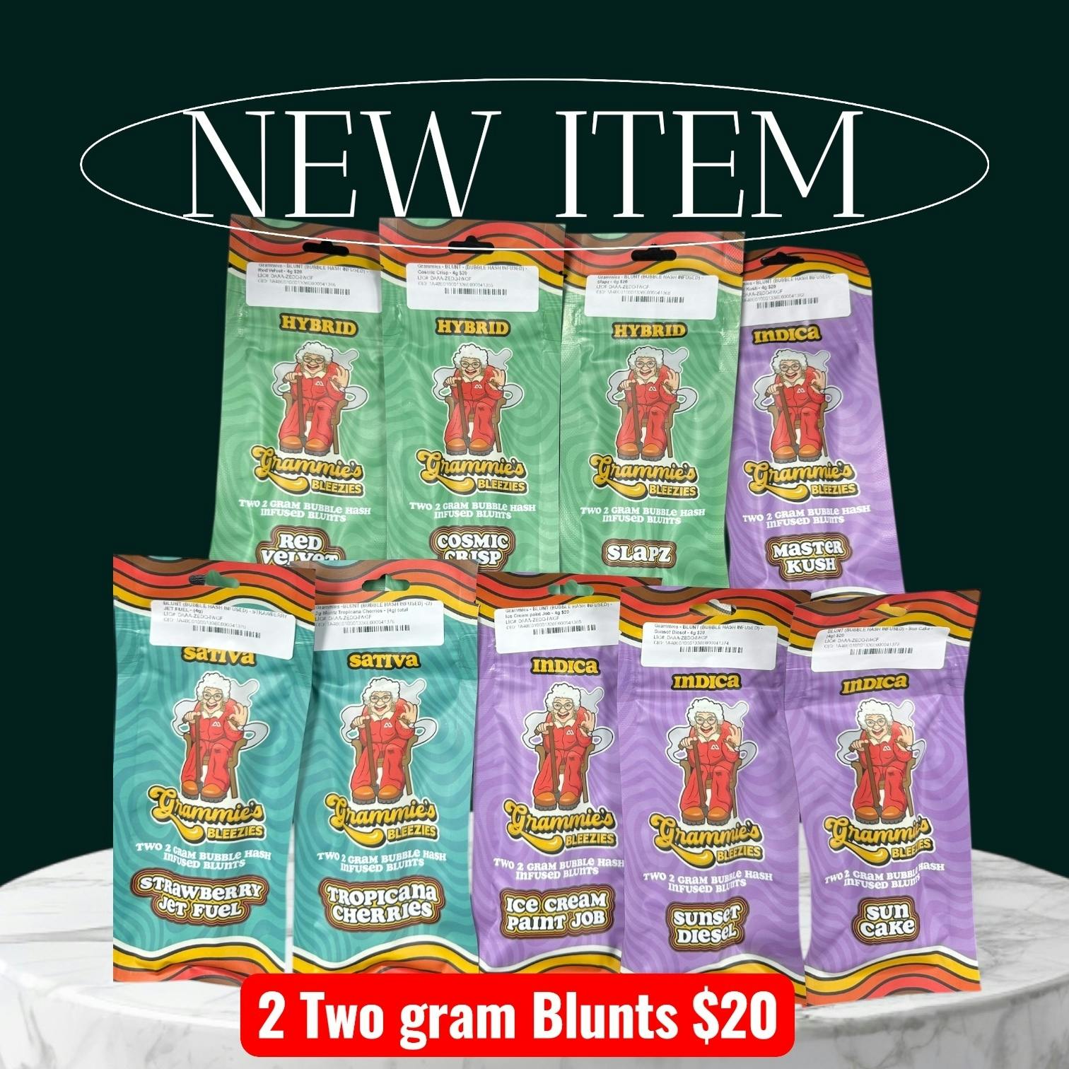 Sun Cake - 2-Pack Bubble Hash Infused 2g Blunts (4g) by Grammie's Grams