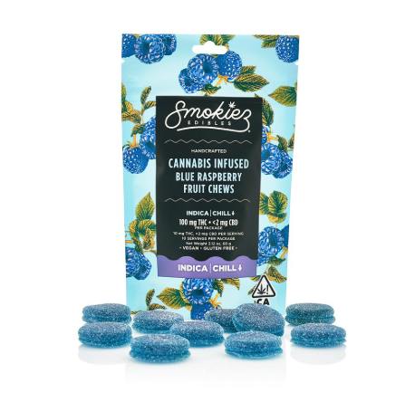 Sour Blue Raspberry Gummies | 100mg | 10ct | 10mg/ea by Smokiez Edibles