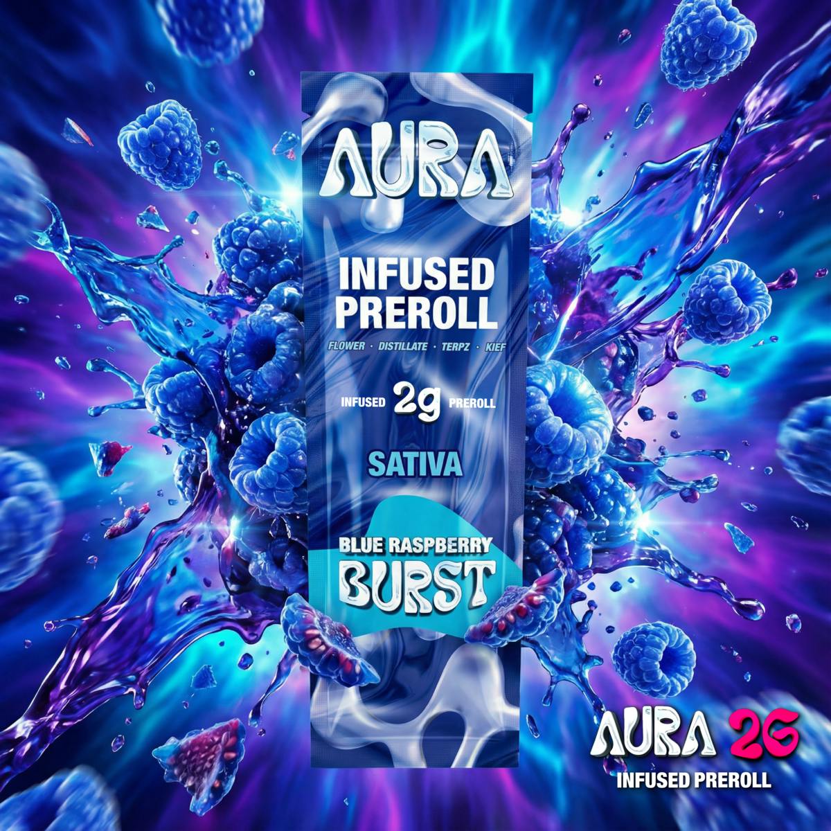 2G | Blue Raspberry Burst Infused Pre-Roll | Aura