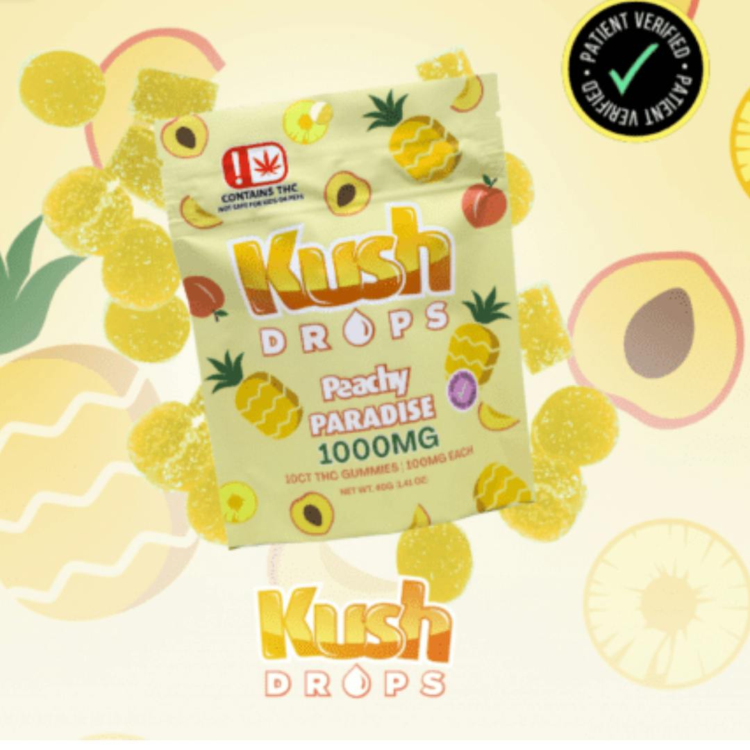 Kush Drops | Peachy Paradise Gummies | 1000mg THC