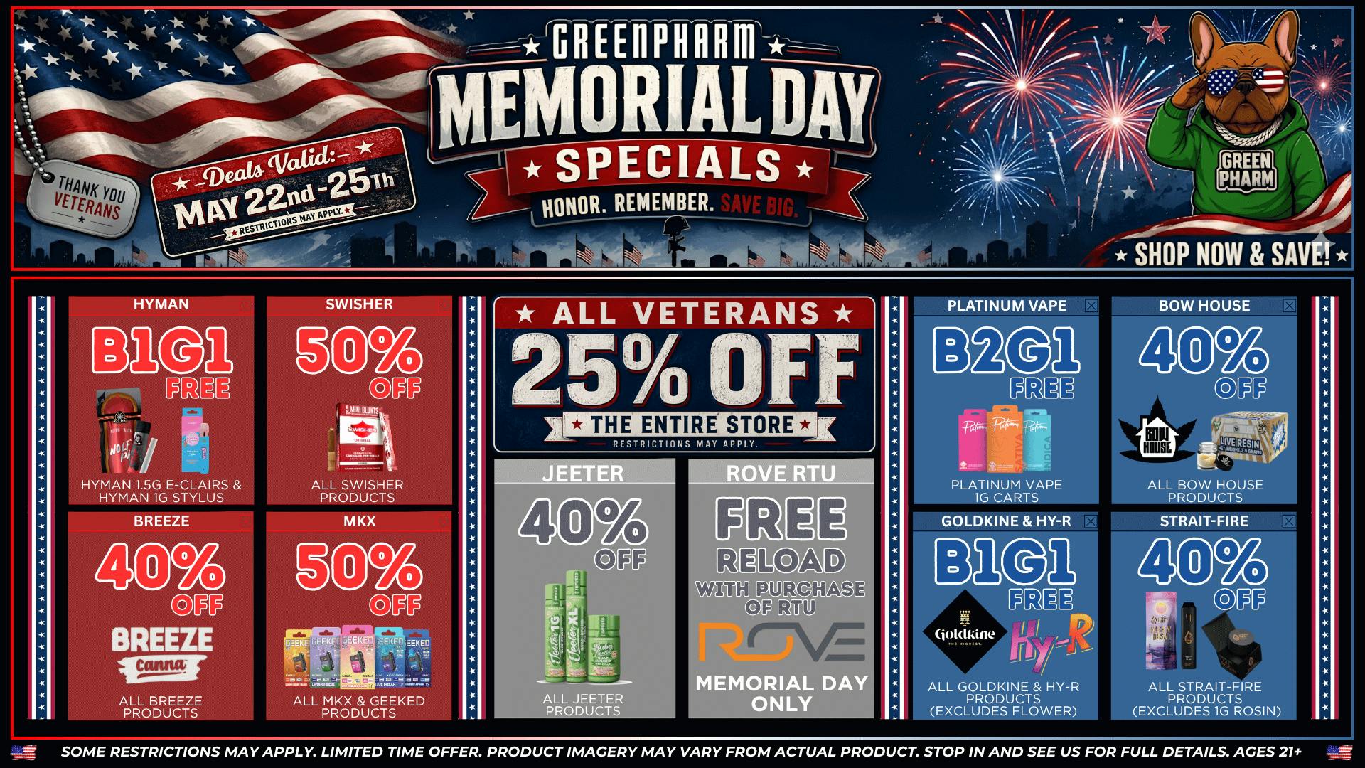 SAVE BIG THIS MEMORIAL DAY @ GREENPHARM at Green Pharm Menominee - Rec  - | Weedmaps