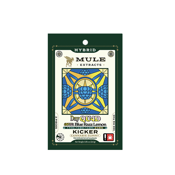 Sour Blue Razz Lemon 1:1:1:2 Kicker Gummies | 100mg | 2ct | 50mg THC/ea by Mule Extracts
