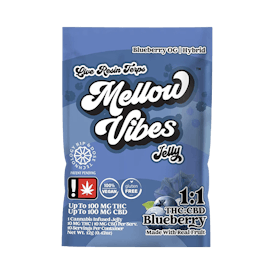 1:1 Blueberry 100mg Live Resin THC:CBD Gummy by Mellow Vibes