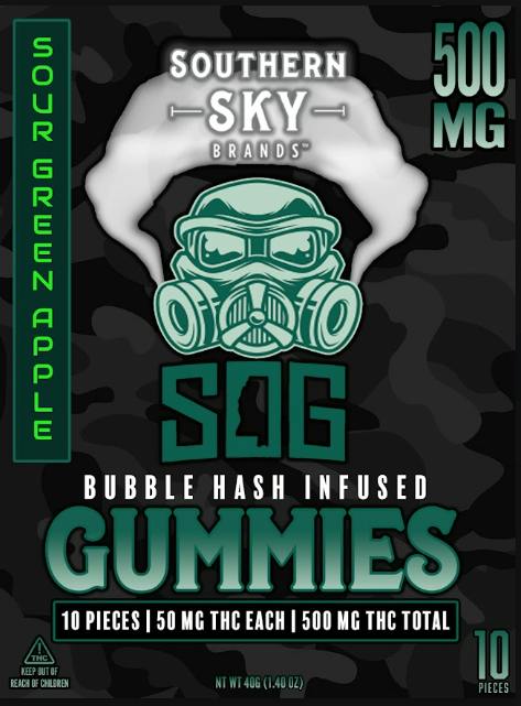 Southern Sky x SOG | 500mg | Sour Green Apple | Bubble Hash Gummies | 10pk