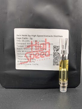 Distillate Cartridge 1g - Jack Herer, 85.24% THC - High Speed Extracts