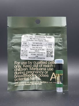 High-Potency Distillate Cartridge - Granddaddy Purple, 87.03% THC - Dark Horse Medicinals