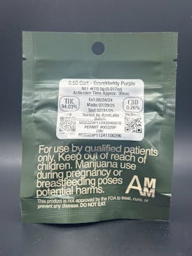 High-Potency Distillate Cartridge - Granddaddy Purple, 94.03% THC - Dark Horse Medicinals
