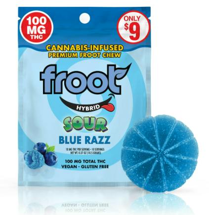 Froot Sour Blue Razz Gummy - 100mg Single Cut-to-dose by FROOT