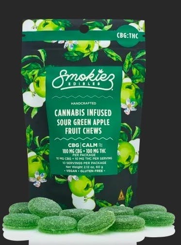 Sour Green Apple 100mg CBG : 100mg THC Fruit Chews