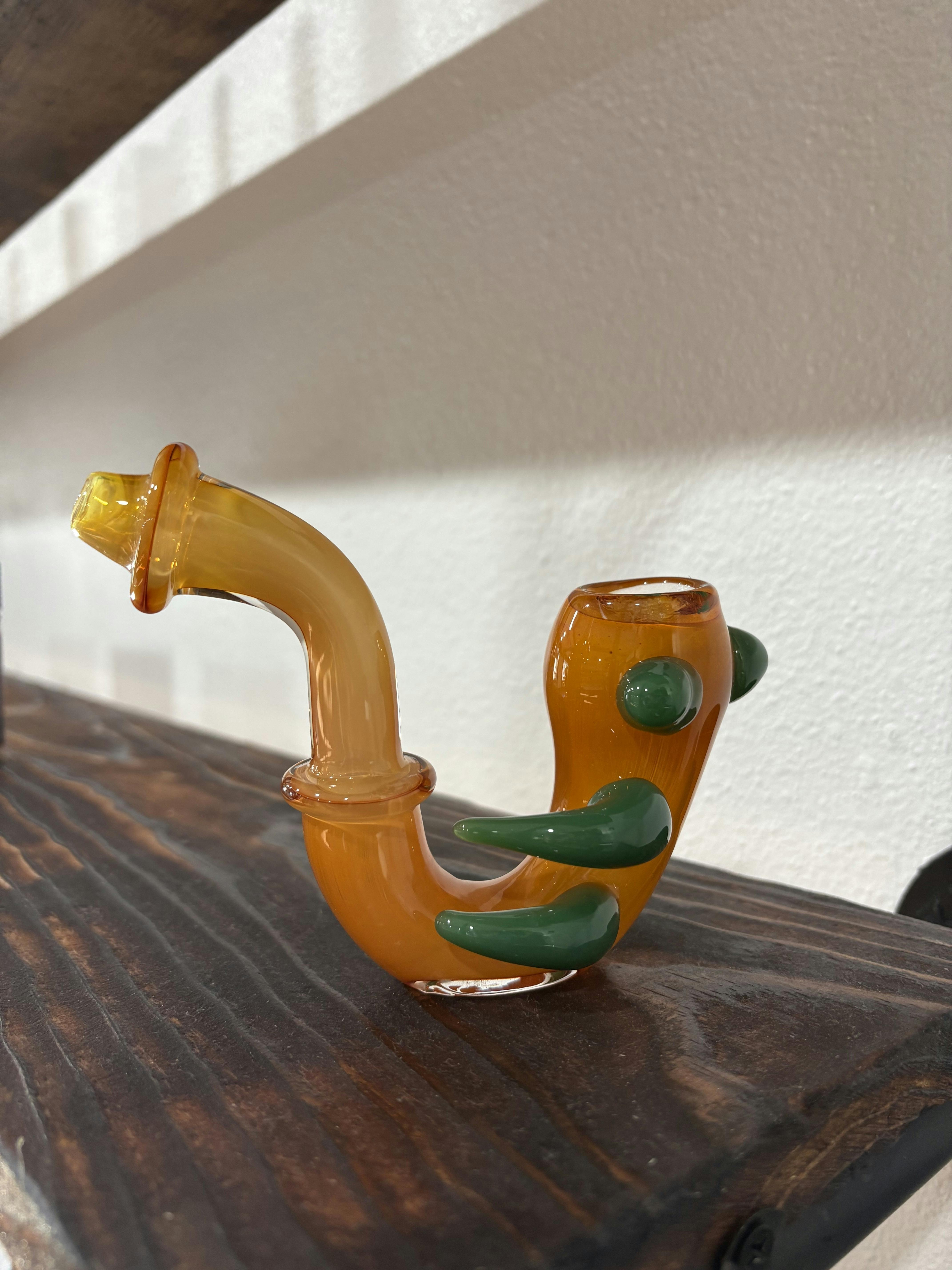 Glass Bubbler Orange And Green