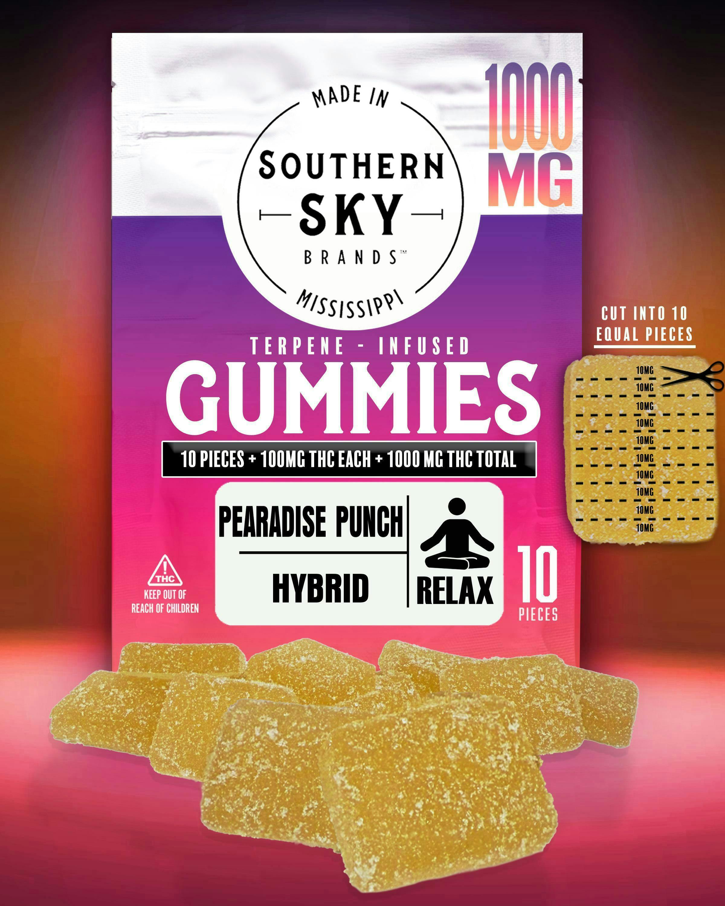 Pearadise Punch Terpene Infused Gummies | Gummies | 10pk | 100mg/ea by Southern Sky Brands