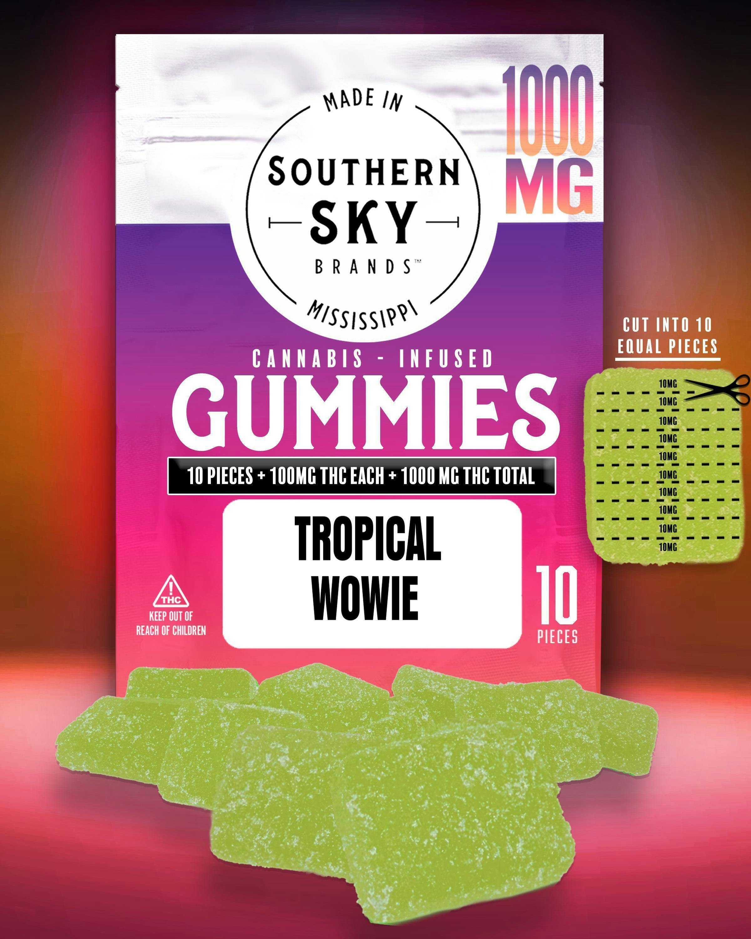 Tropical Wowie Gummies | 1000mg | 10ct | 100mg/ea by Southern Sky Brands