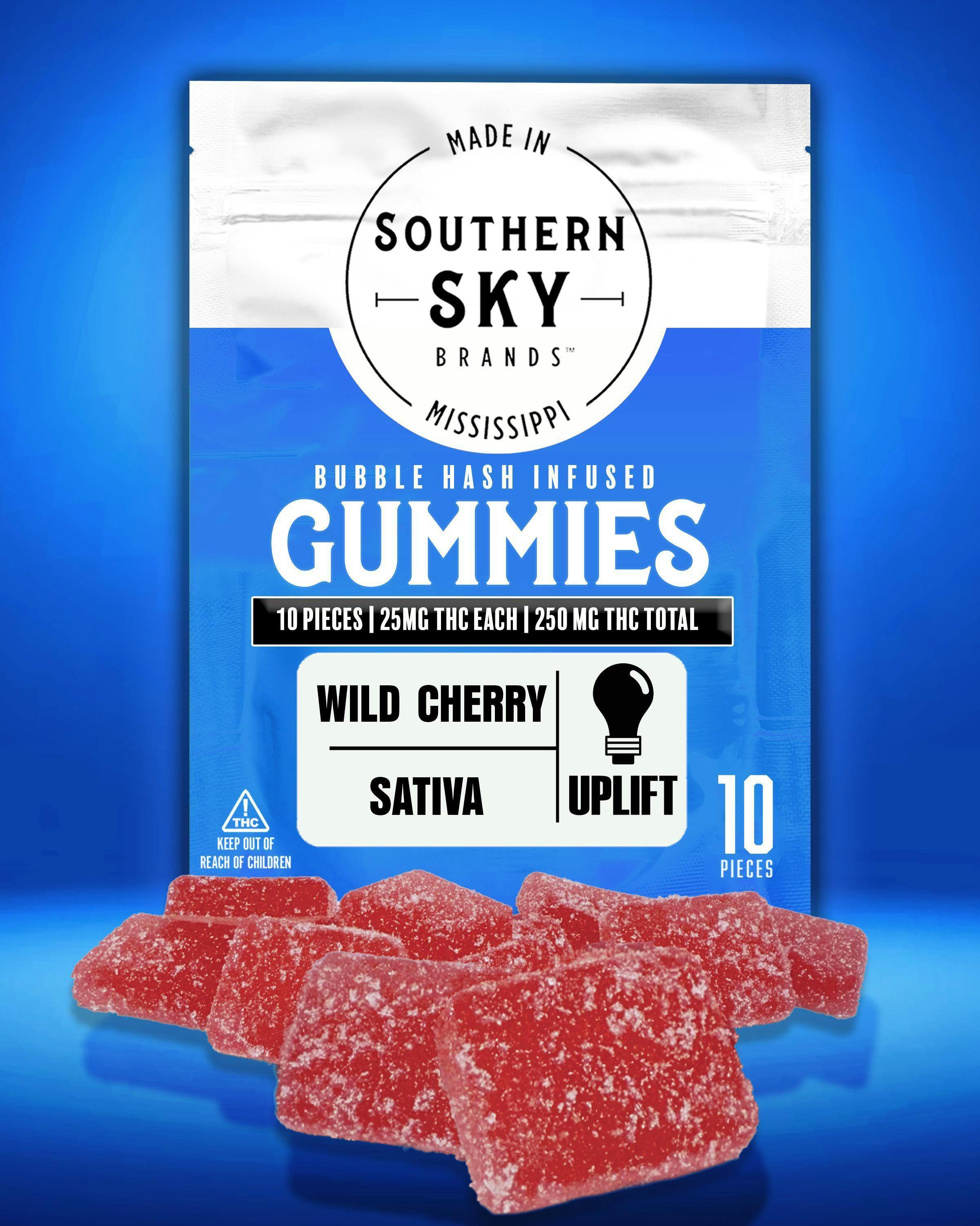 Wild Cherry Bubble Hash Infused Gummies | 250mg | 10ct | 25mg/ea by Southern Sky Brands