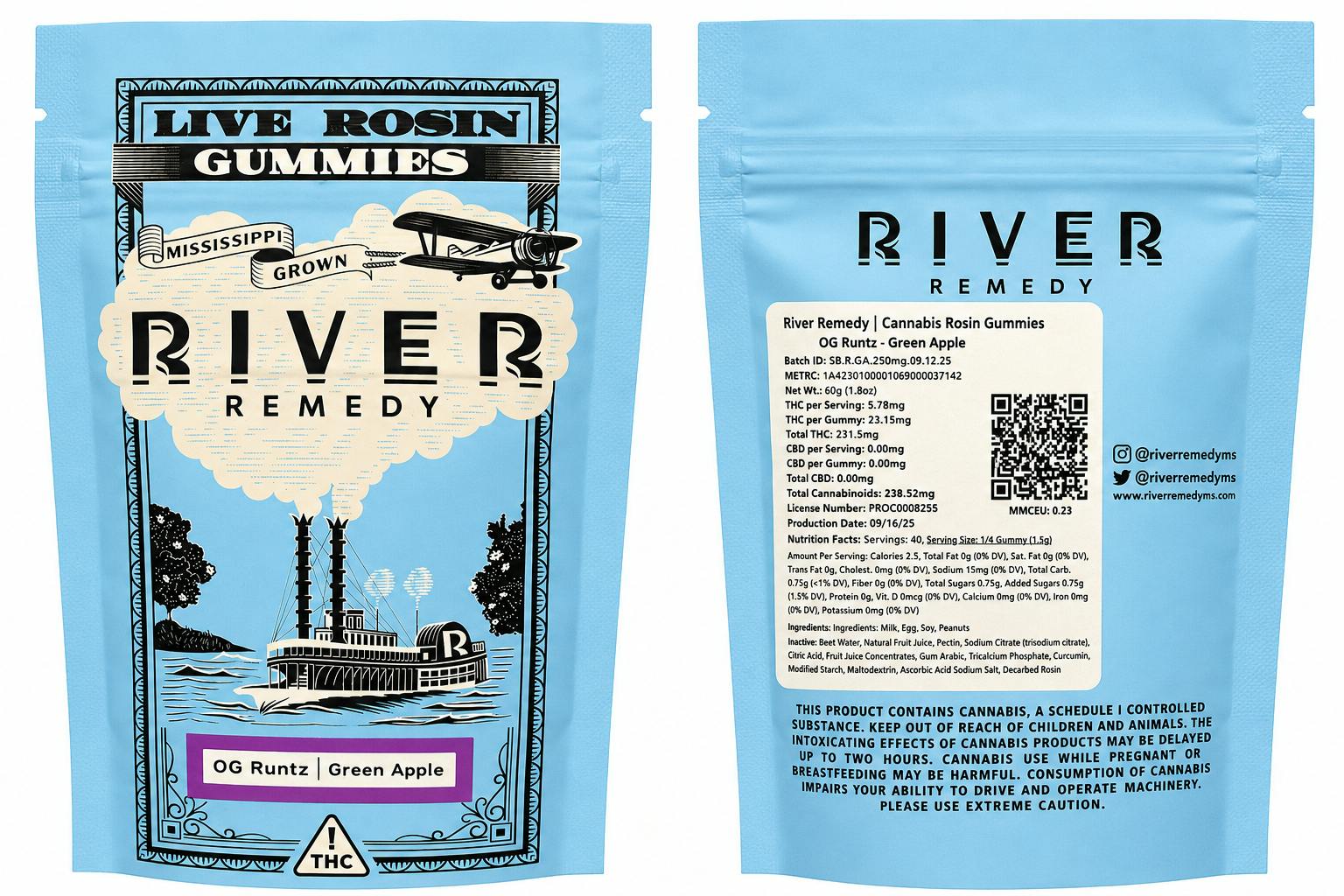 River Remedy | 250mg | Green Apple OG Runtz | Live Rosin Gummies