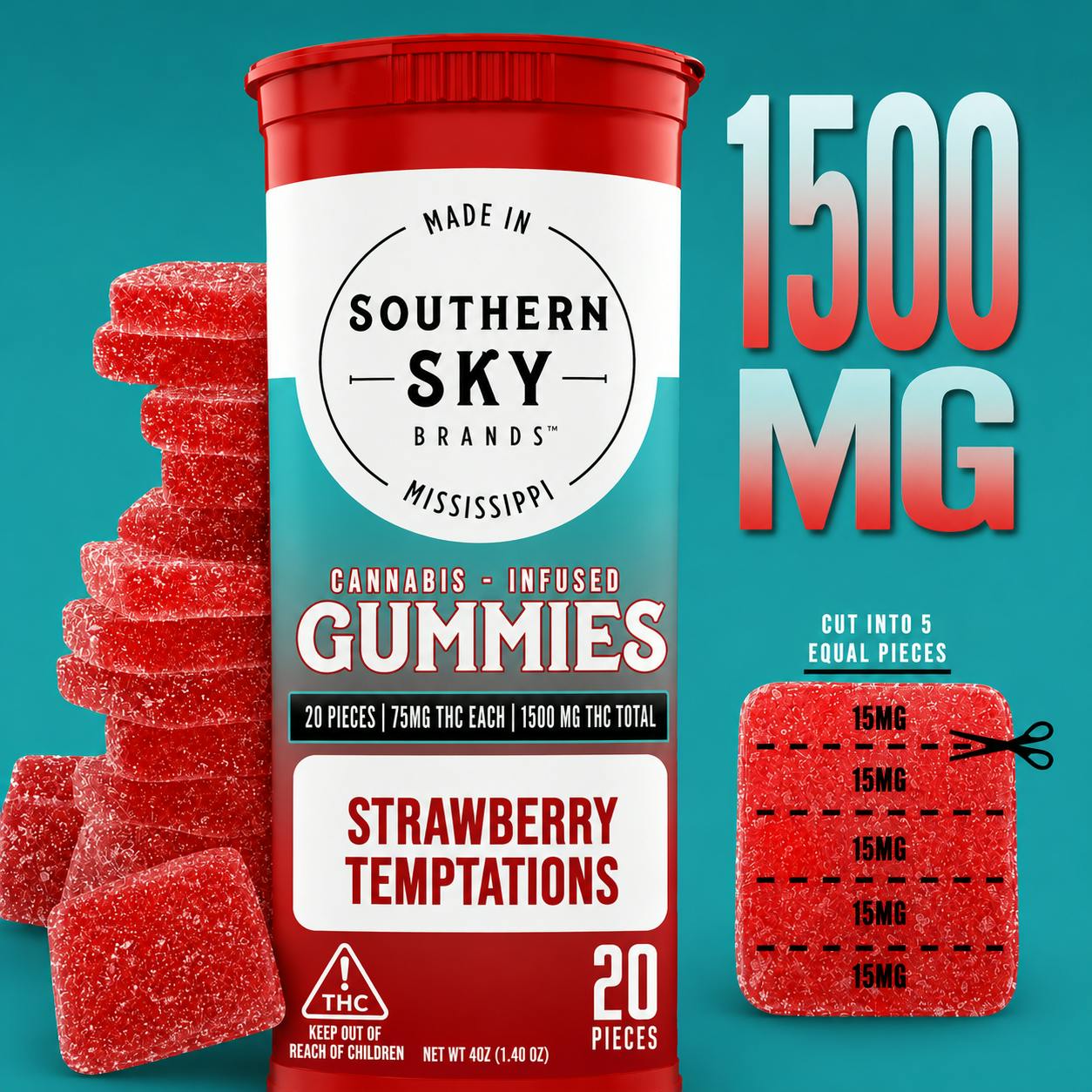 Southern Sky Brands | 1500mg | Strawberry Temptations | Gummies | 20pk